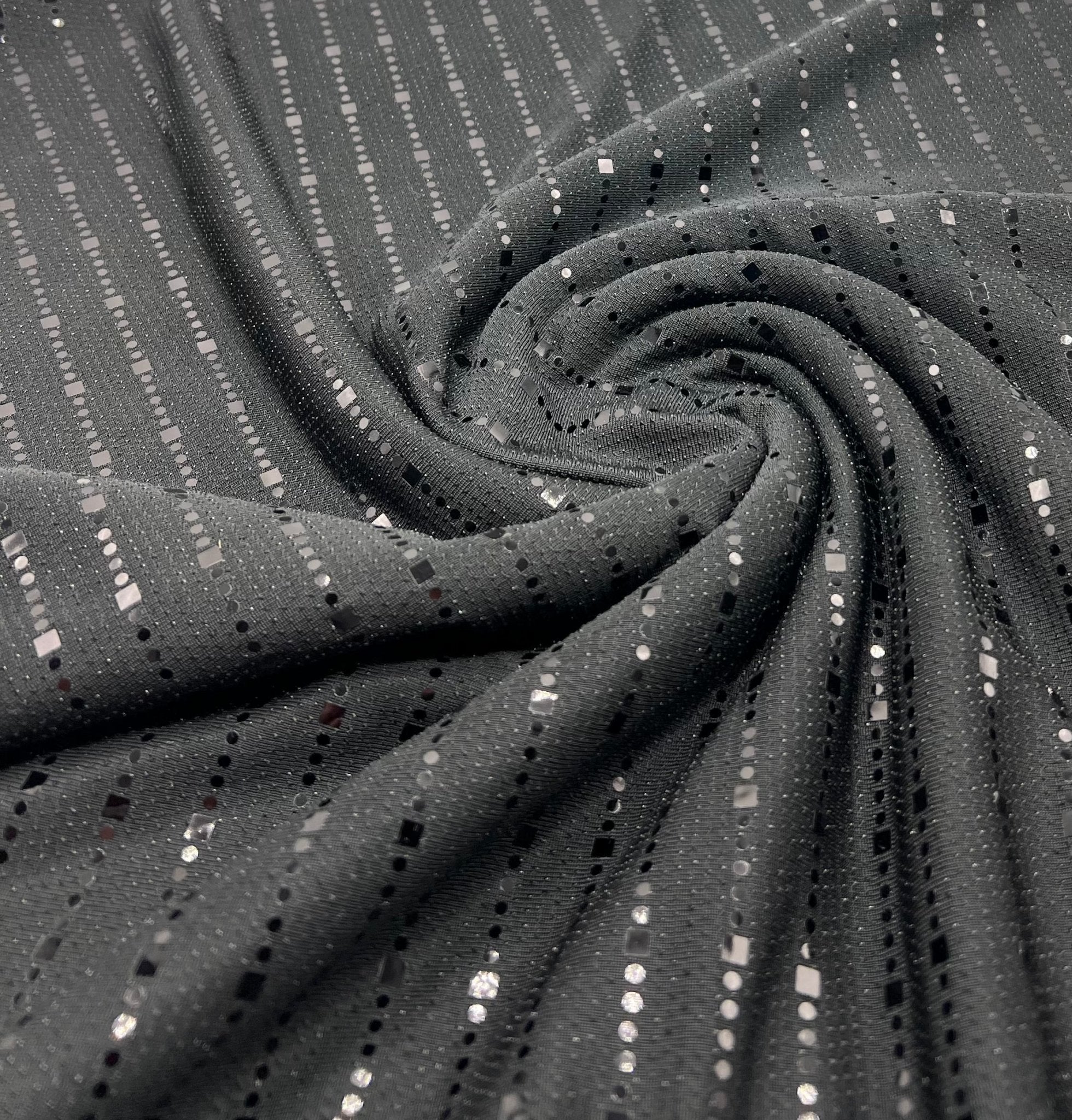 Black Black Sequin Detail Lurex Sparkle Metallic Stretch Knit Fabric - T9 Fabrics